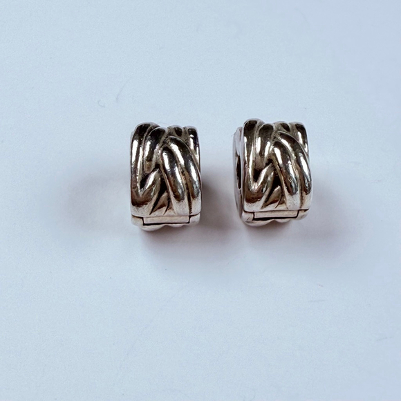 Pandora Pair 2 Braided Clip Sterling Silver 925 Charms Retired ALE - Picture 3 of 7